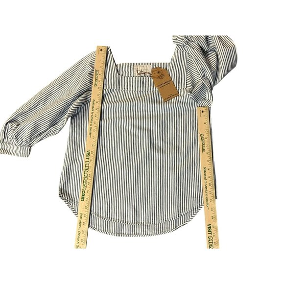 Lucky Brand Blouse Womens XS NEW Blue Striped 7W14370 Cotton/Linen Popover Shirt - Picture 9 of 14